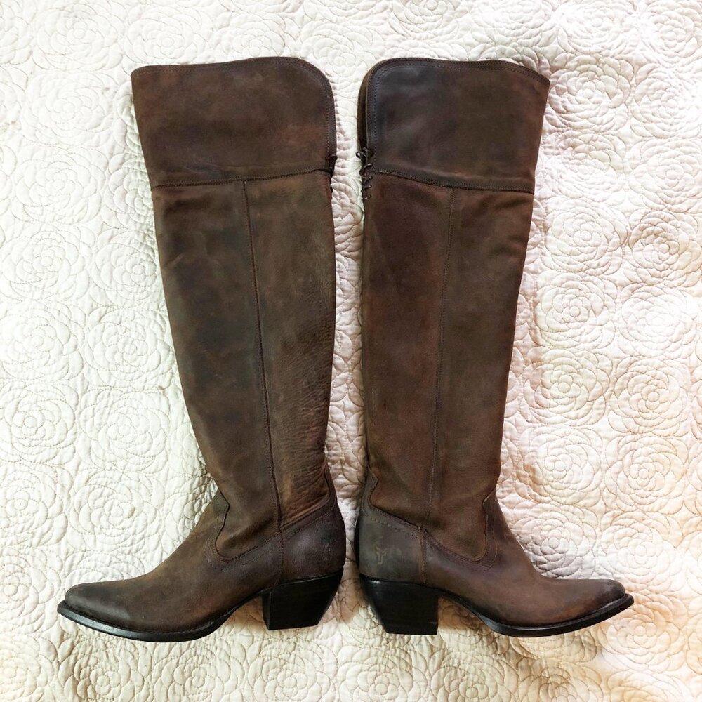 FRYE SACHA DARK BROWN LEATHER DISTRESSED OTK WOMEN'S BOOT SIZE 9B NEW W/O BOX